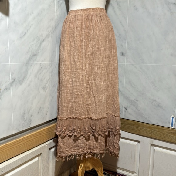 ❤️Pretty Angel  Brown Double Layer Linen Blend Lace Skirt Boho Lagen Look … - Picture 4 of 16